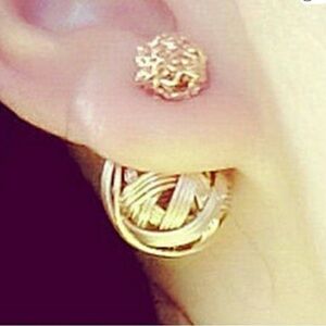Double Sided Gold Knot Wire Ball Earrings